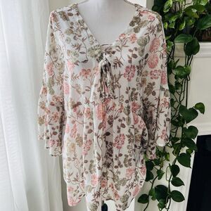 Cato Floral Cottagecore Romantic Flowy Blouse Plus Size 18/20W Peasant Feminine